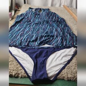 Yonique 2 Piece Swimsuit ( Blue Swim Shorts & A Blue Tankini) - XXL
